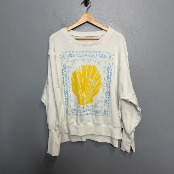 WE THE FREE PEOPLE camden graphic pullover in sea salt combo size M - Picture 2 of 8